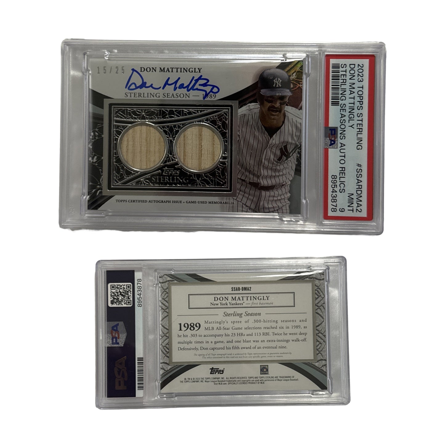 2023 Don Mattingly Topps Sterling Sterling Season Autograph Relic /25 #SSARDMA2 PSA MINT 9