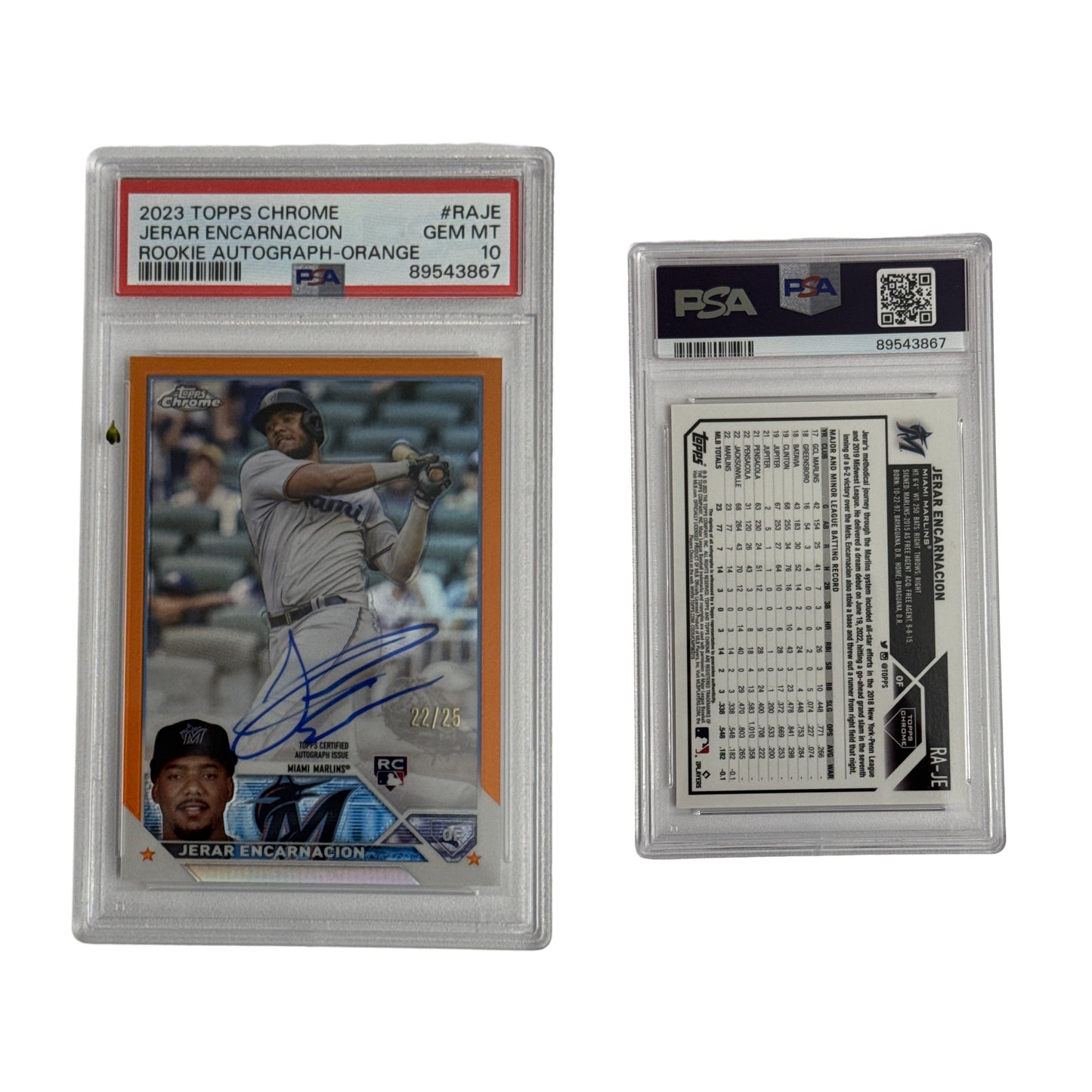 2023 Jerar Encarnacion Topps Chrome Rookie Autographed Orange /25 #RAJE PSA GEM MT 10