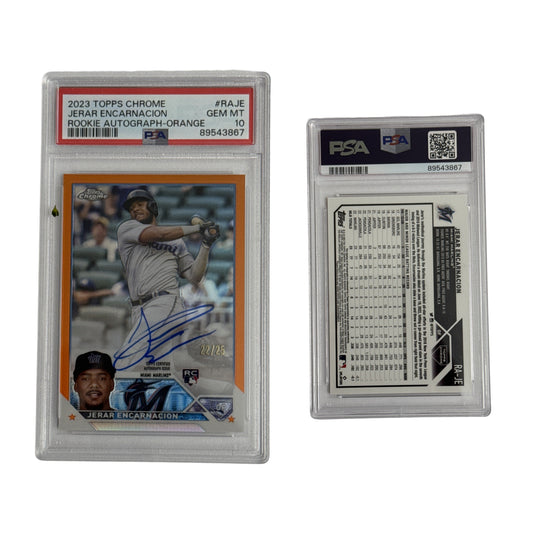 2023 Jerar Encarnacion Topps Chrome Rookie Autographed Orange /25 #RAJE PSA GEM MT 10