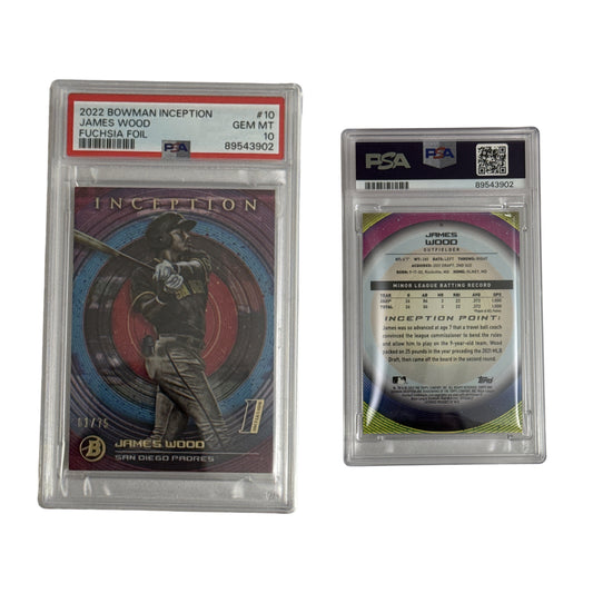2022 James Wood Bowman Inception Fuchsia Foil /75 #10 PSA GEM MT 10