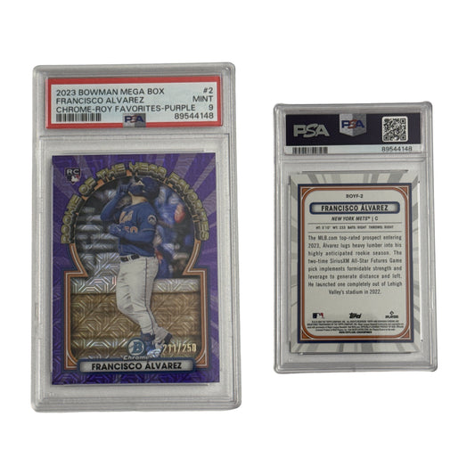 2023 Francisco Alvarez Bowman Mega Box Chrome ROY Favorites Purple /250 #2 PSA MINT 9