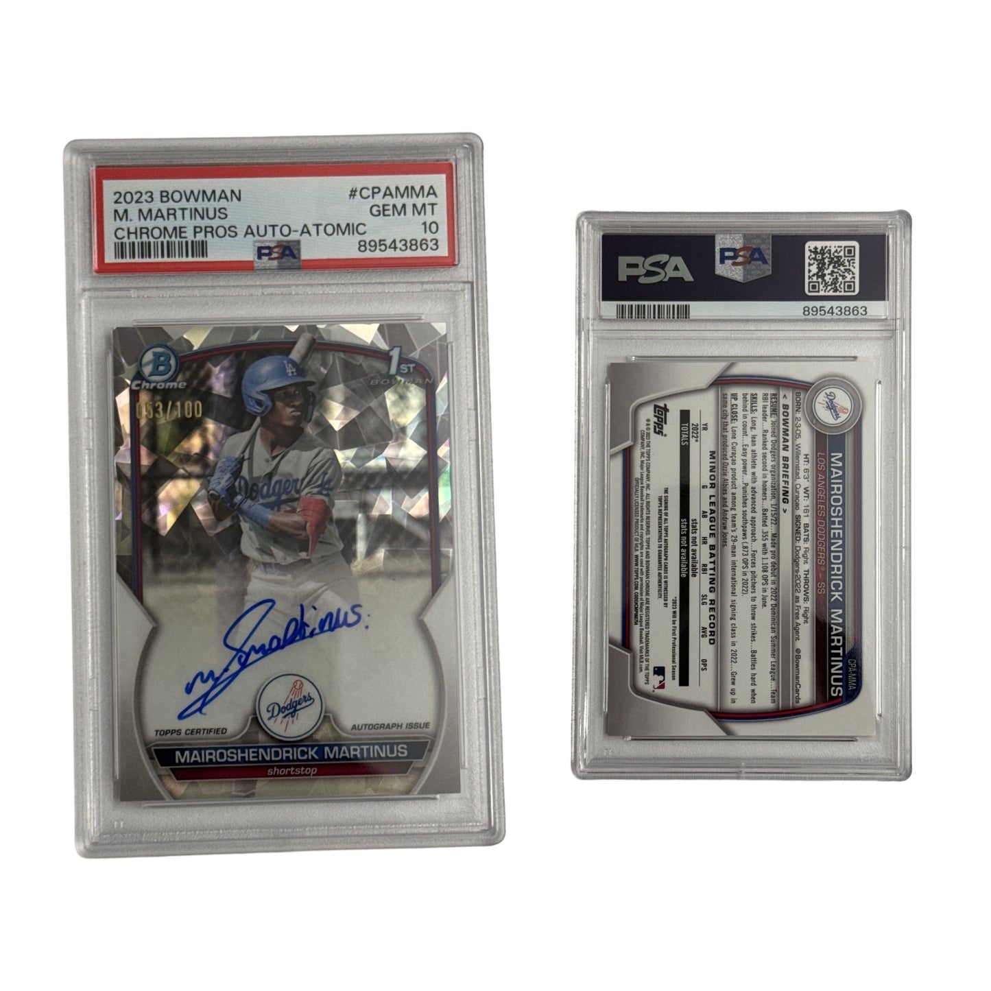 2023 Mairoshendrick Martinus Bowman Chrome Prospects Autograph Atomic /100 #CPAMMA PSA GEM MT 10