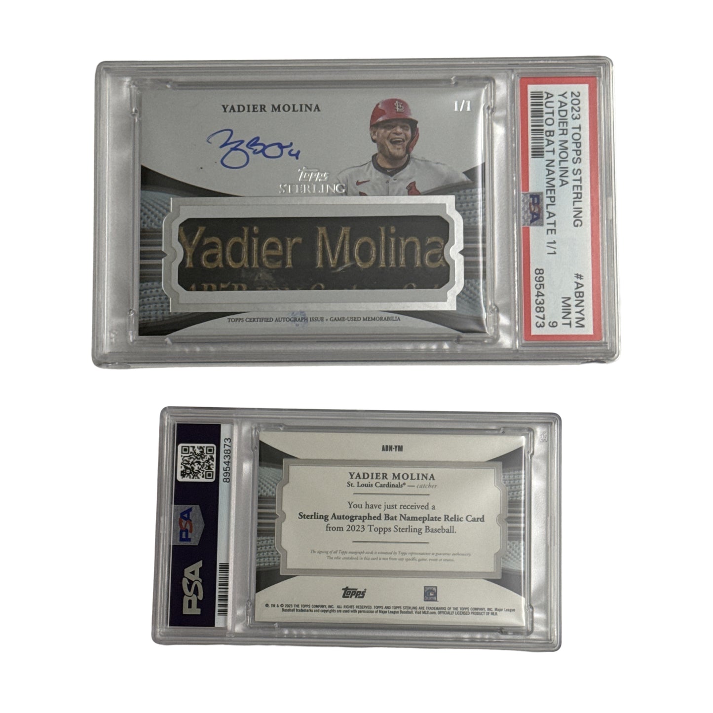 2023 Yadier Molina Topps Sterling Autograph Bat Nameplate 1/1 #ABNYM PSA MINT 9