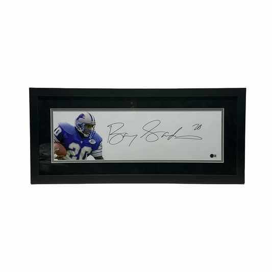 Barry Sanders Autographed Detroit Lions Signed Framed Black Mat 8x26 Photo Beckett BAS