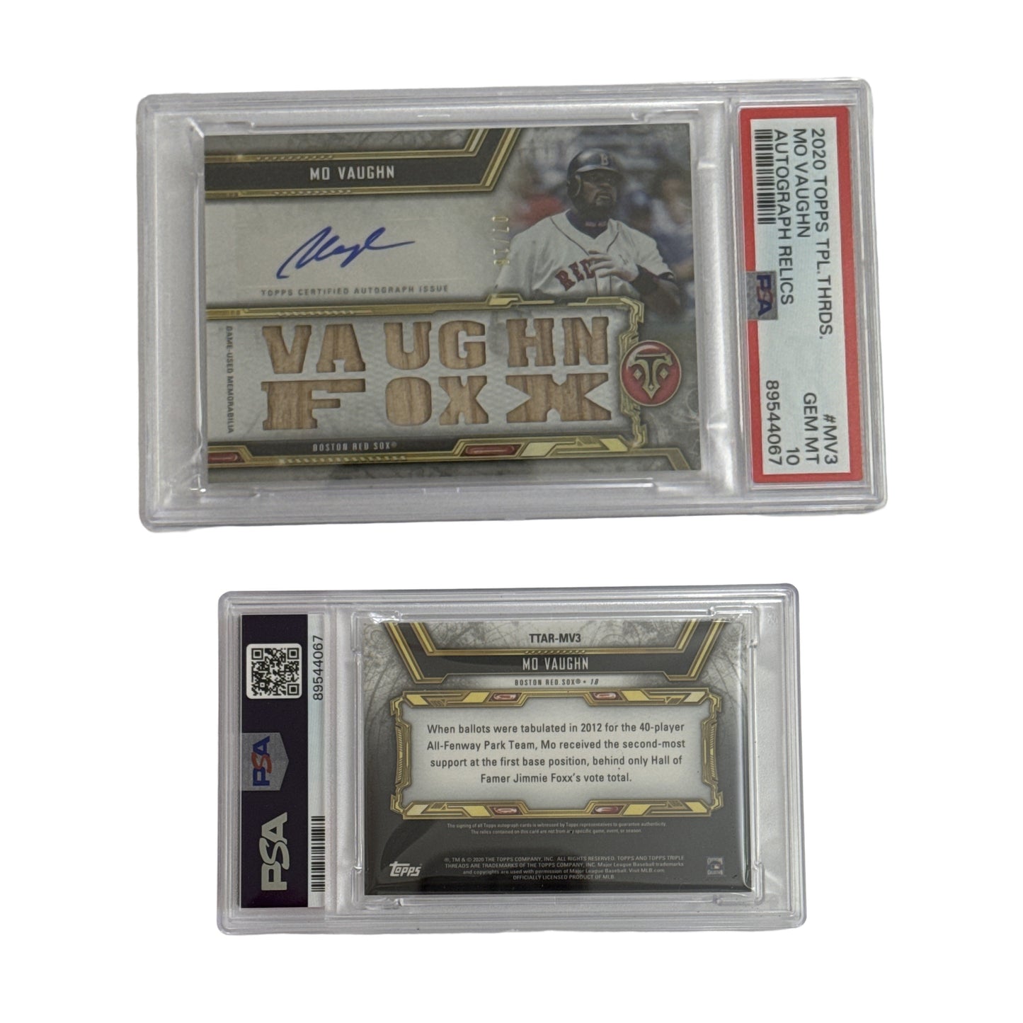 2020 Mo Vaughn Topps Triple Threads Autograph Relics /18 #MV3 PSA GEM MT 10