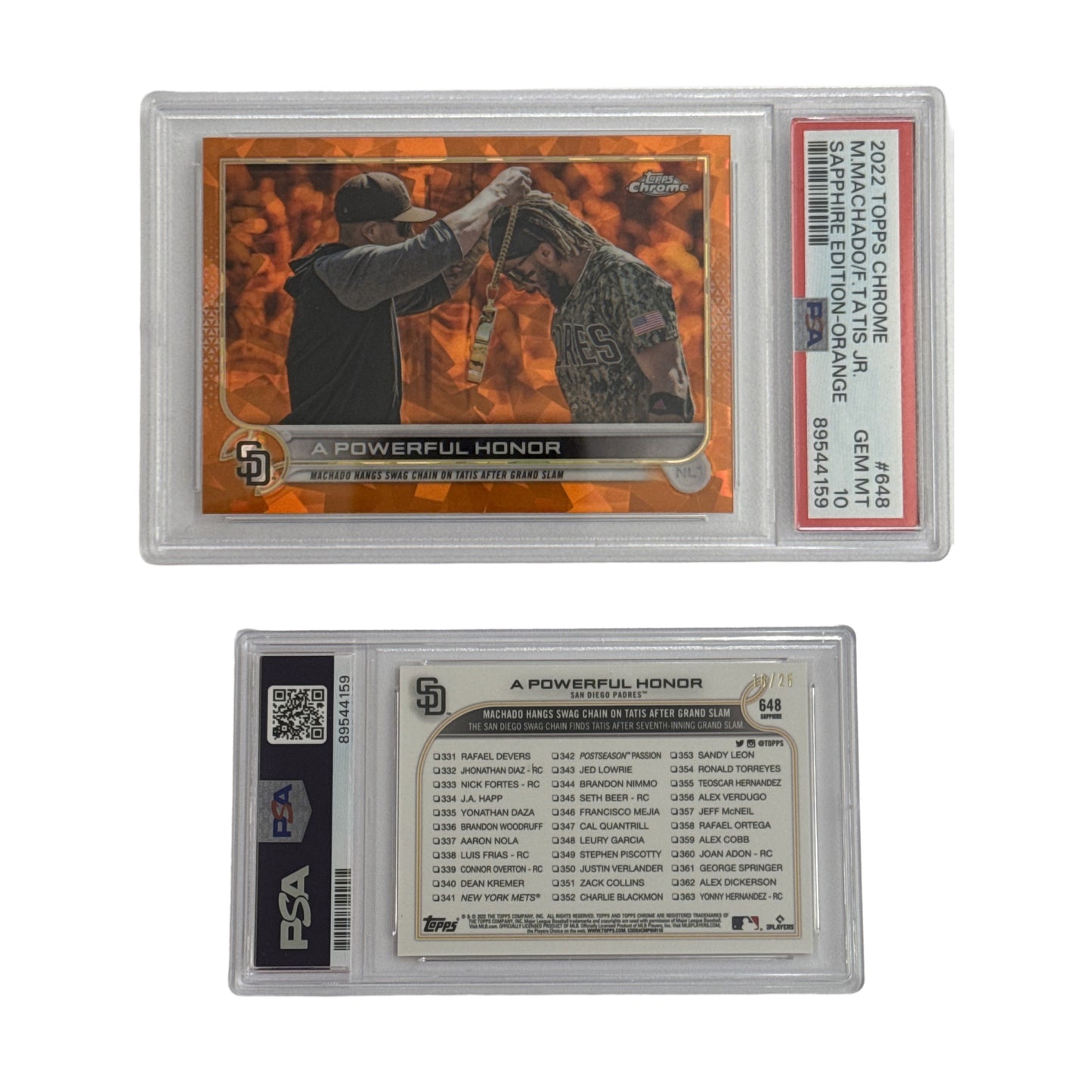 2022 Machado Tatis Jr Topps Chrome Sapphire Edition Orange /25 #648 PSA GEM MT 10