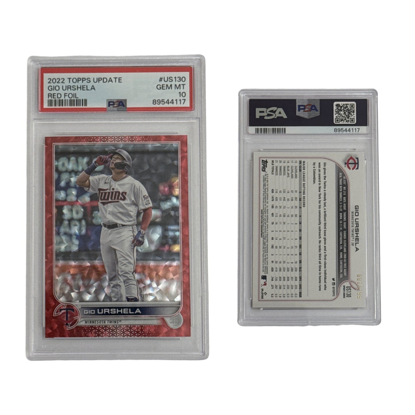 2022 Gio Urshela Topps Update Red Foil /199 #US130 PSA GEM MT 10