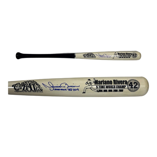 Mariano Rivera Autographed New York Yankees Cooperstown White Barrel Bat Unanimous HOF 2019 Inscription Steiner CX