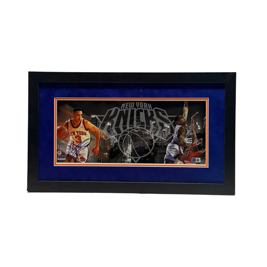 John Starks Autographed New York Knicks Edit Horiztonal 8x18 Beckett - Framed