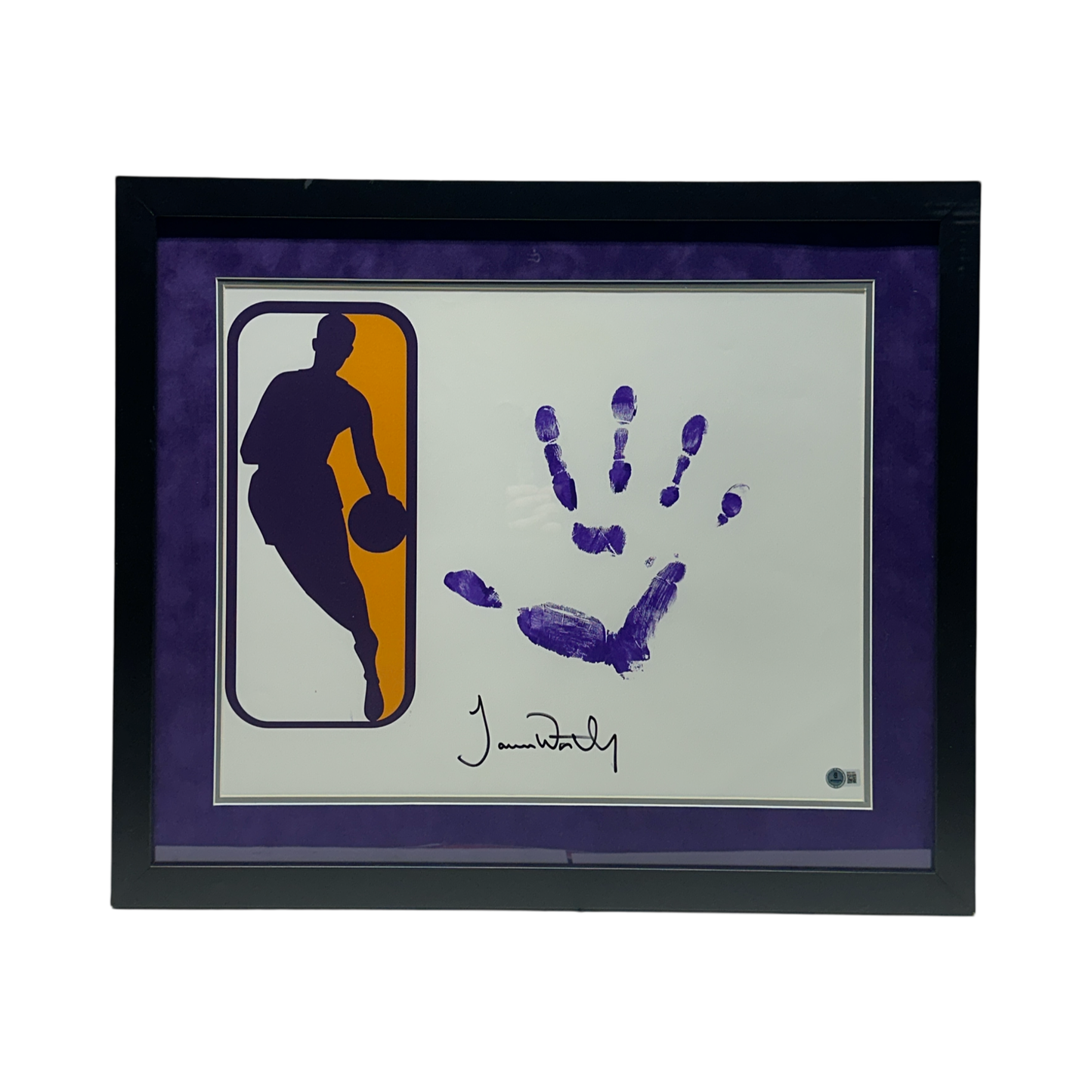 James Worthy Autographed Los Angeles Lakers Handprint 16x20 Beckett - Framed