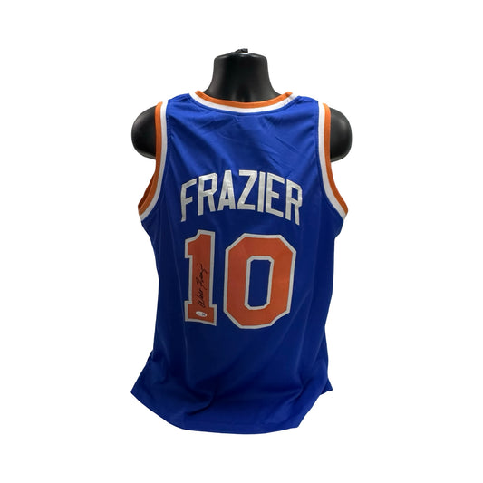 Walt Clyde Frazier Autographed New York Knicks Blue Jersey JSA COA