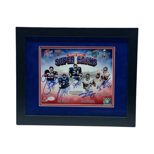 Brandon Jacobs, Ahmad Bradshaw, OJ Anderson, Joe Morris & Rodney Hampton Autographed New York Giants Superbacks 8x10 JSA - Framed