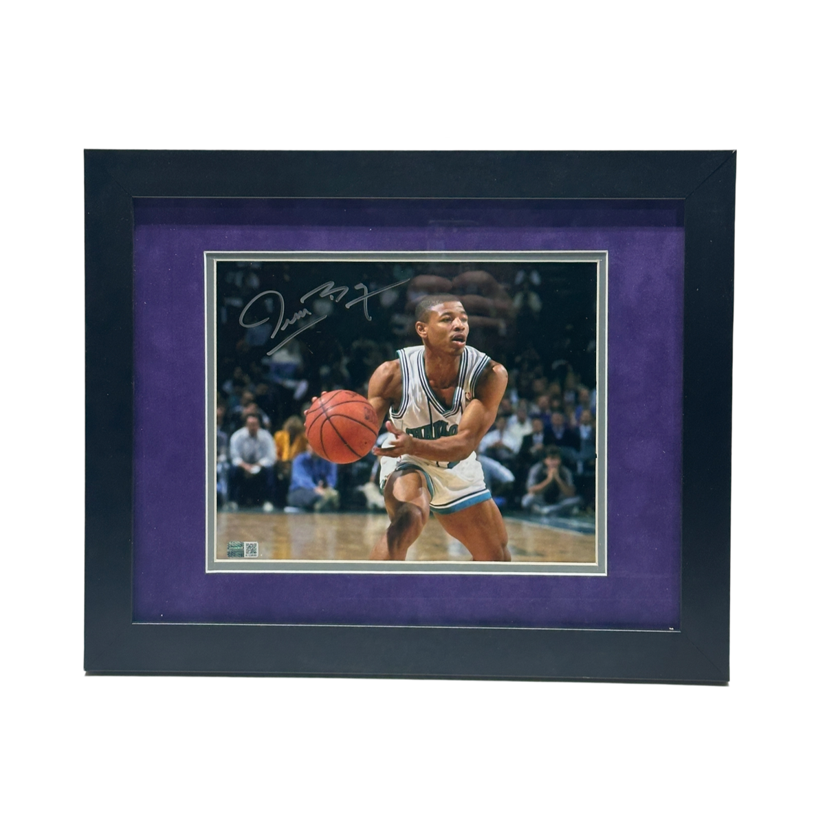 Muggsy Bogues Charlotte White Jersey Pass Autographed 8x10 Steiner CX - Framed