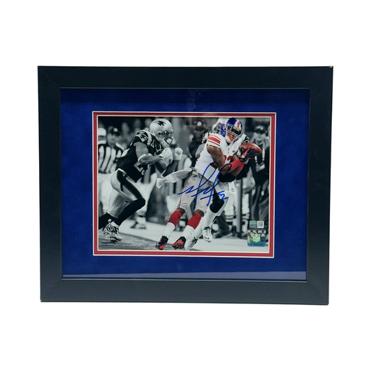 Mario Manningham Autographed New York Giants Super Bowl Catch Black & White Spotlight 8x10 Steiner CX - Framed