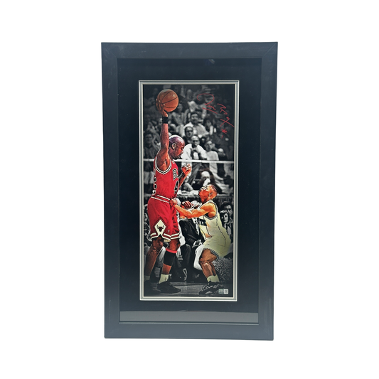Muggsy Bogues Autographed Charlotte Hornets Michael Jordan Looking Down Spotlight 8x18 Steiner CX - Framed