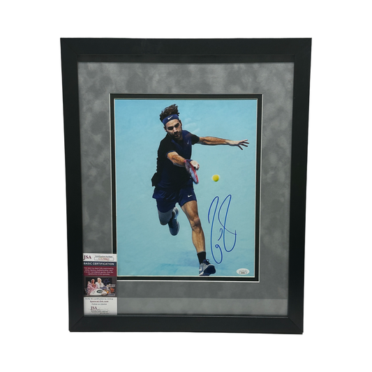 Roger Federer Autographed Tennis Wimbledon Vertical  11x14 JSA - Framed