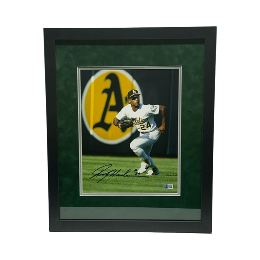 Rickey Henderson Autographed Oakland Athletics Fielding 11x14 JSA - Framed