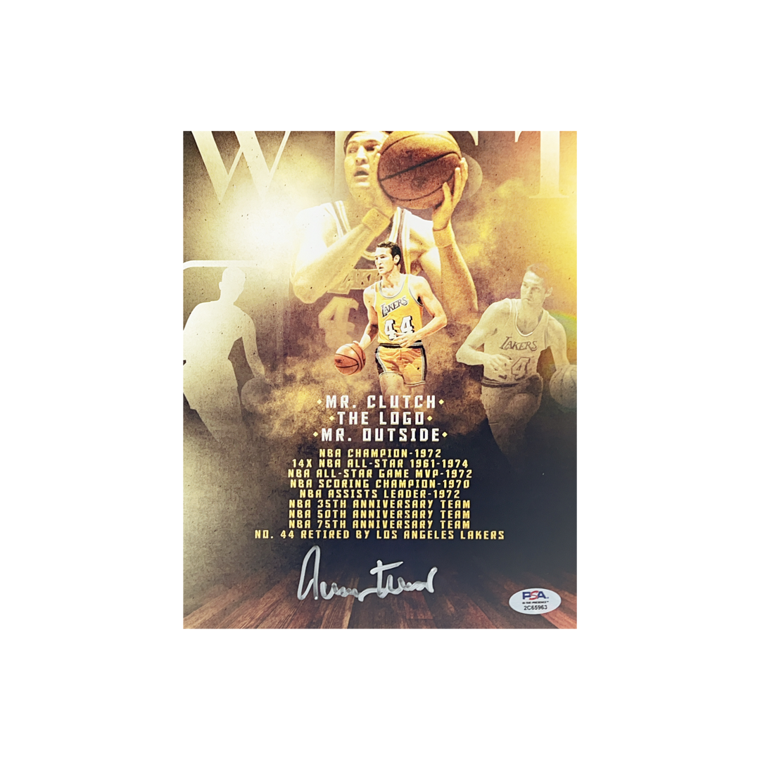 Jerry West Autographed Los Angeles Lakers Career Stats 8x10 PSA
