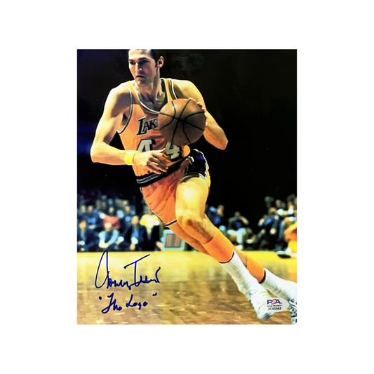 Jerry West Autographed Los Angeles Lakers 8x10 "The Logo" Inscription PSA