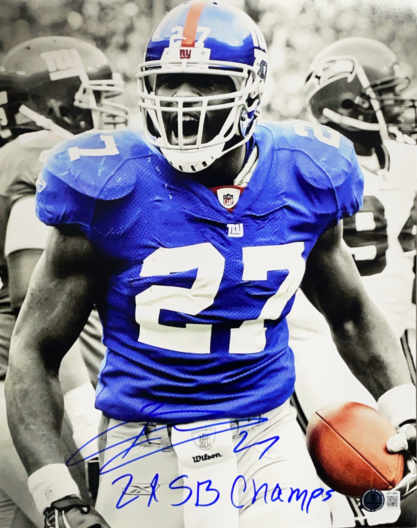 Brandon Jacobs Autographed New York Giants Inscribed "2x SB Champs" Spotlight 11x14 Photo Beckett BAS