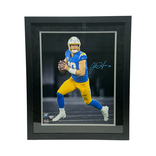 Justin Herbert Autographed Los Angeles Chargers Spotlight 16x20 Fanatics - Framed