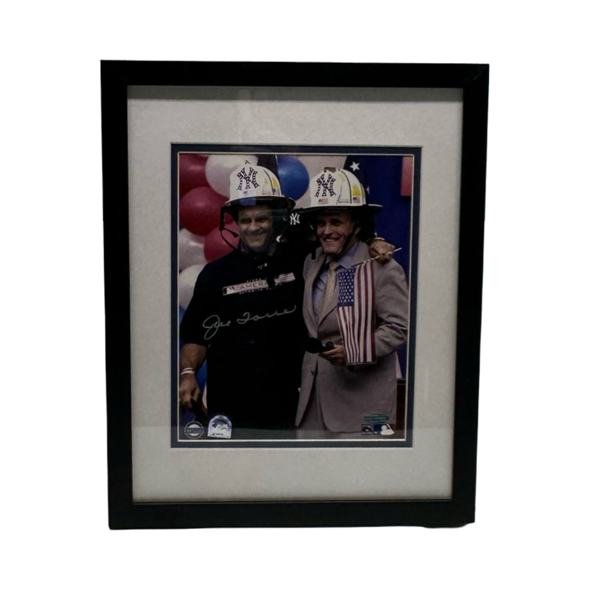 Joe Torre Autographed w/ Rudy Giuliani Framed 8x10 Photo Steiner CX