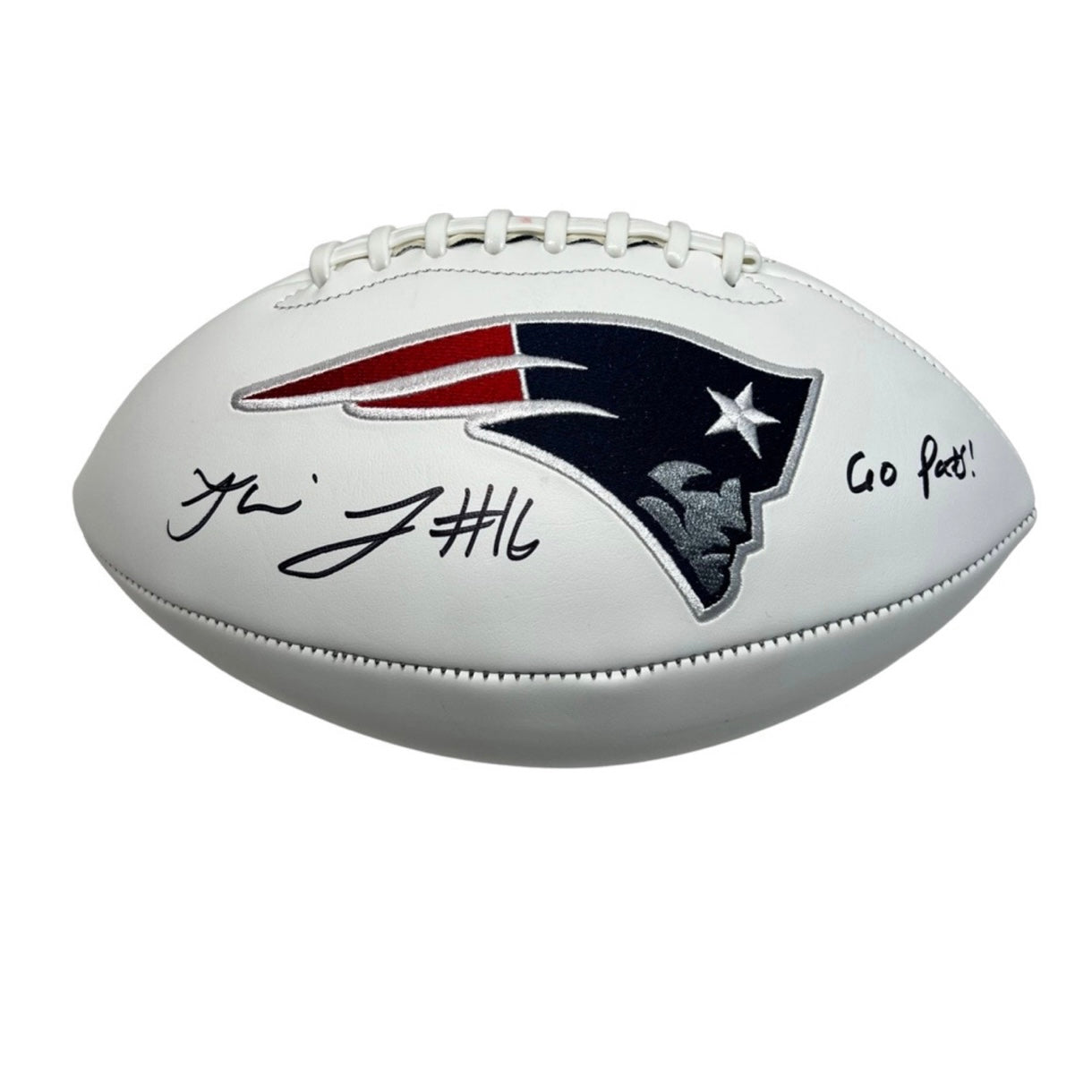 Jakobi Meyers Autographed New England Patriots White Panel Logo Football “Go Pats” Inscription Steiner CX