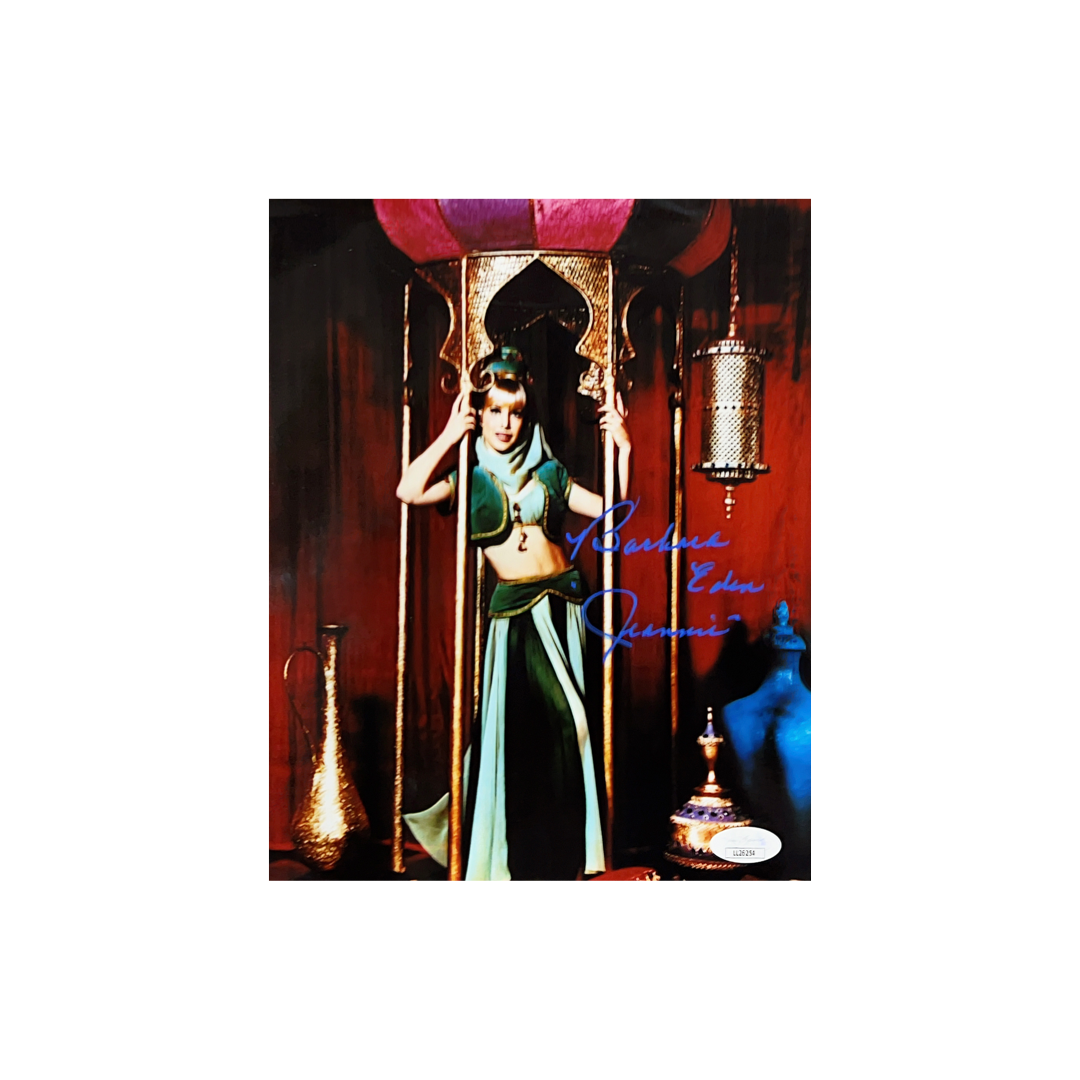 Barbara Eden Autographed I Dream Of Jeannie Green Dress 8x10 "Jeannie" Inscription JSA