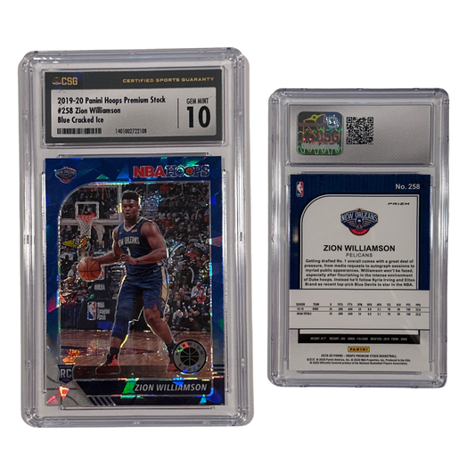 2019-20 Zion Williamson Panini Hoops Premium Stock Blue Crooked Ice #258 CSG 10 GEM MINT