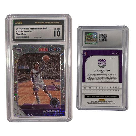 2019-20 De'Aaron Fox Panini Hoops Premium Stock Silver Mojo #165 CSG 10 GEM MINT