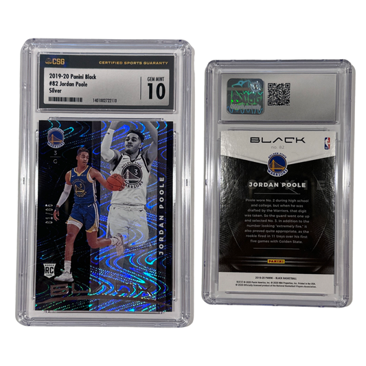 2019-20 Jordan Poole Panini Black Silver Rookie Card /65 #82 CSG 10 GEM MINT