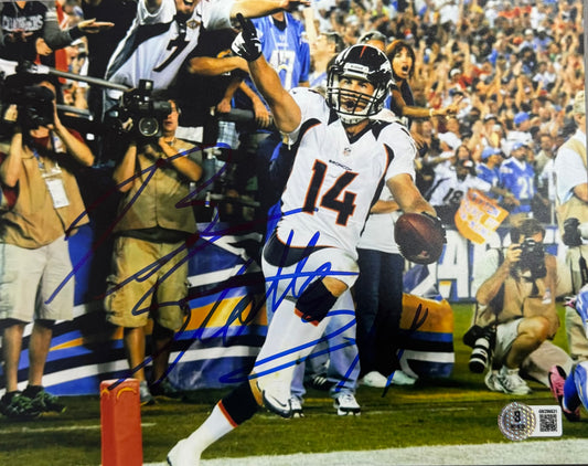 Brandon Stokley Denver Broncos Autographed White Jersey Point 8x10 Beckett BAS