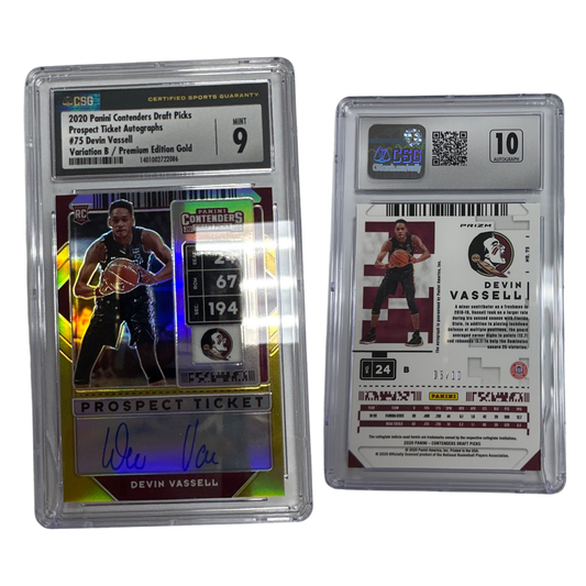2020 Devin Vassell Panini Contenders Draft Picks Prospect Ticket Autographed Variation B Premium Edition Gold #75 CSG 9 MINT