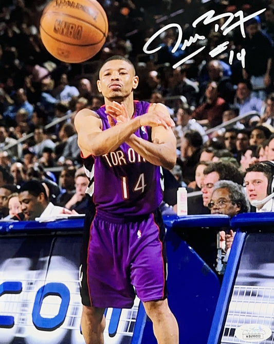 Muggsy Bogues Raptors Purple Jersey Pass Autographed 8x10 JSA