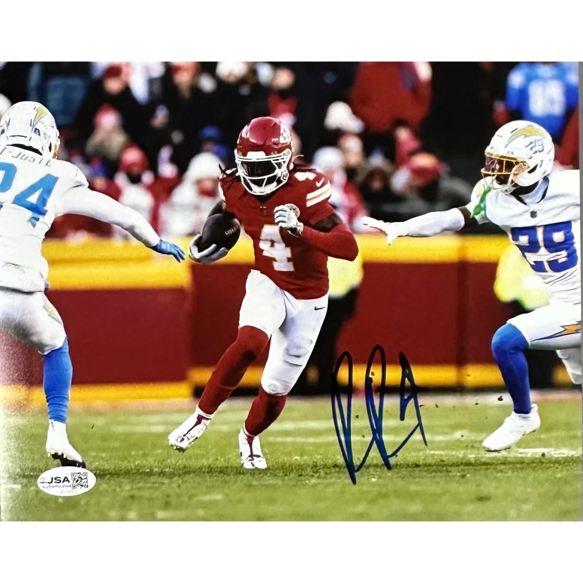 Rashee Rice Autographed Kansas City Chiefs Red Jersey Running 8x10 Photo JSA COA