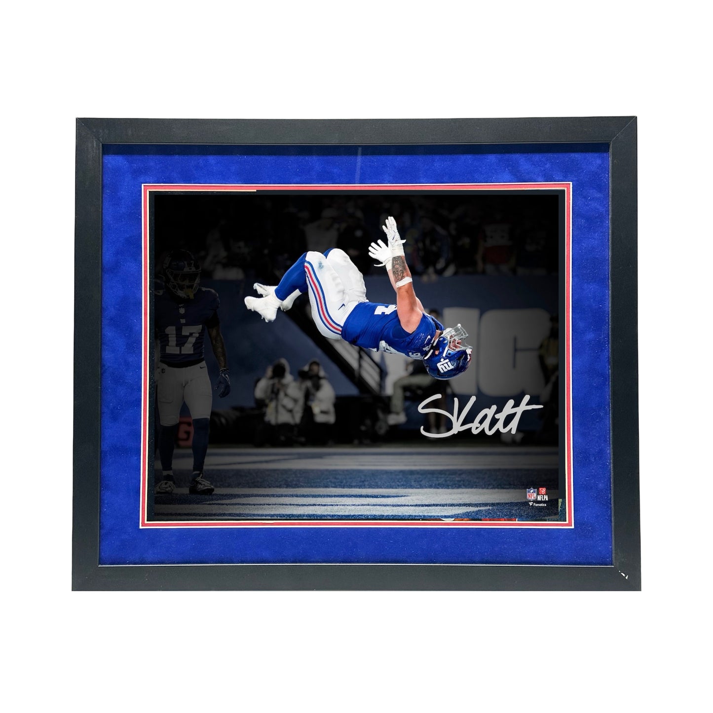 Cameron Skattebo Autographed New York Giants Spotlight Backflip 16x20 Photo Fanatics - Framed