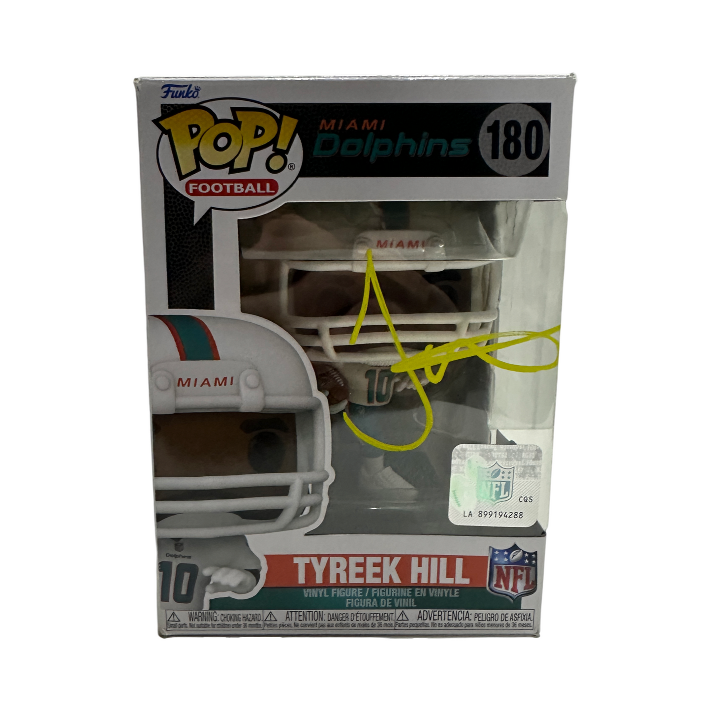 Tyreek Hill Autographed Miami Dolphins Funko Pop Yellow Ink Beckett