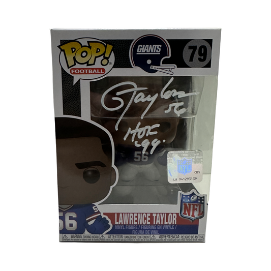 Lawrence Taylor Autographed New York Giants "HOF '99" Inscribed Funko Pop Blue Jersey White Ink JSA