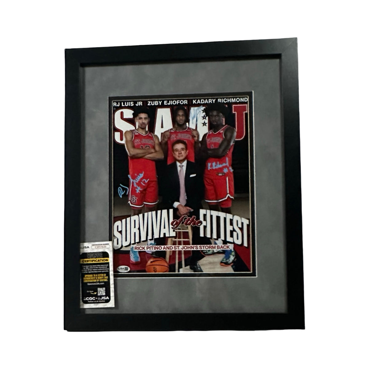 RJ Luis, Zuby Ejiofor, Kadary Richmond Autographed St Johns Basketball 11x14 Framed Photo JSA