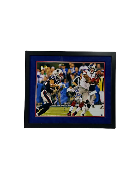 Mario Manningham Autographed New York Giants 16x20 "Make Em Go to Manningham" Inscription Steiner CX - Framed