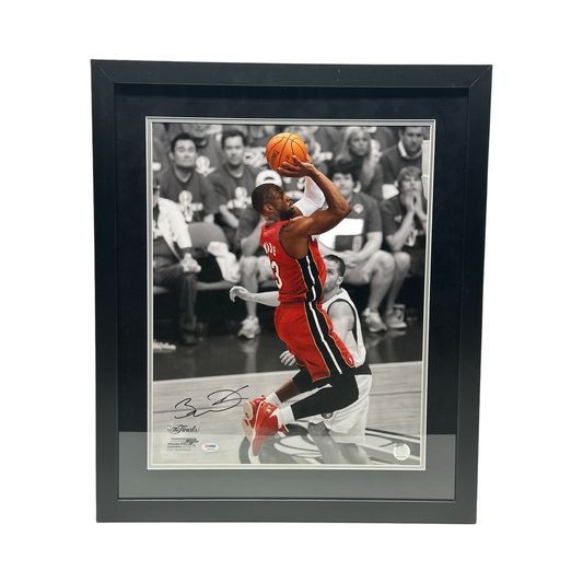 Dwayne Wade Autographed Miami Heat Mid Air Jumpshot Spotlight 16x20 PSA DNA - Framed