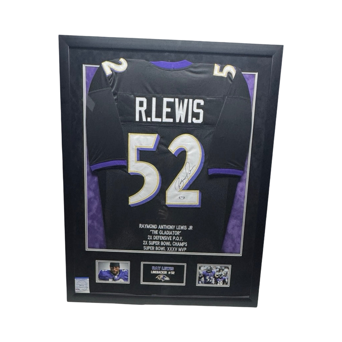 Ray Lewis Framed Autographed Baltimore Ravens Stat Jersey PSA COA