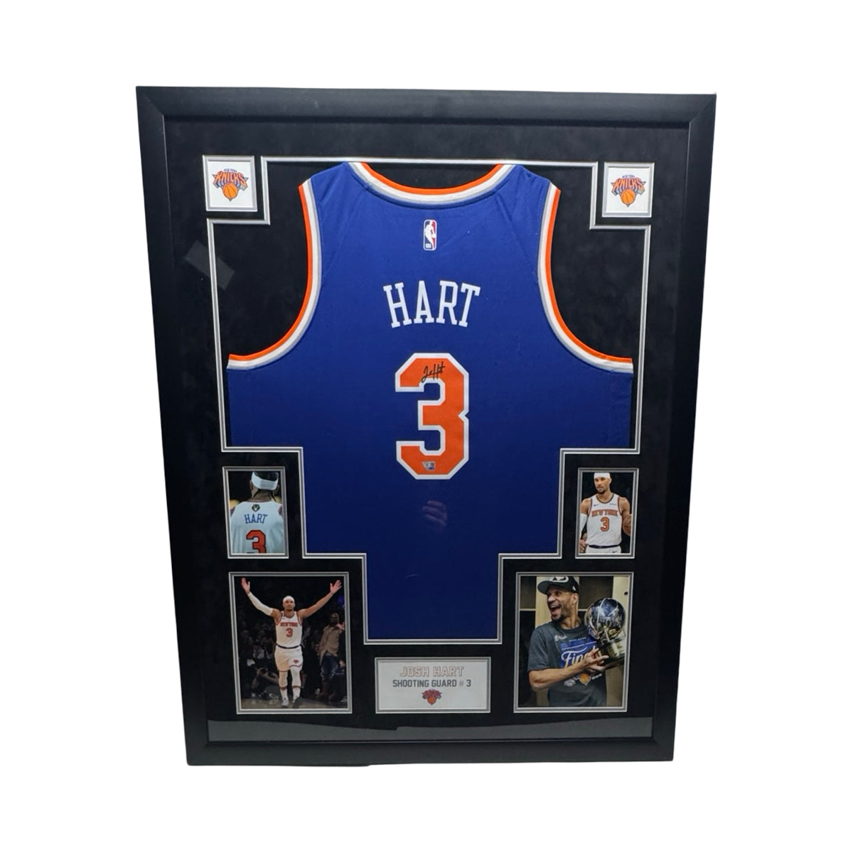 Josh Hart Framed Black Backer Autographed New York Knicks Blue Jersey Fanatics COA