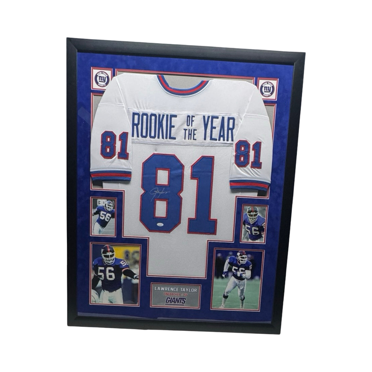 Lawrence Taylor Framed Autographed New York Giants Blue ROY 81 JSA