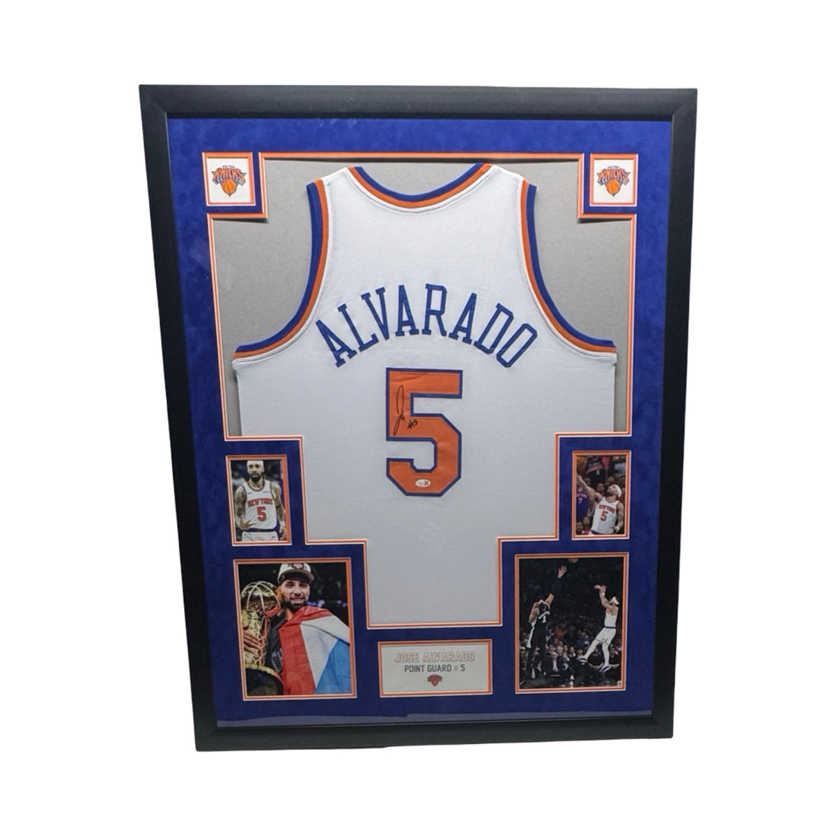 Jose Alvarado Framed New York Knicks White Autographed Jersey JSA