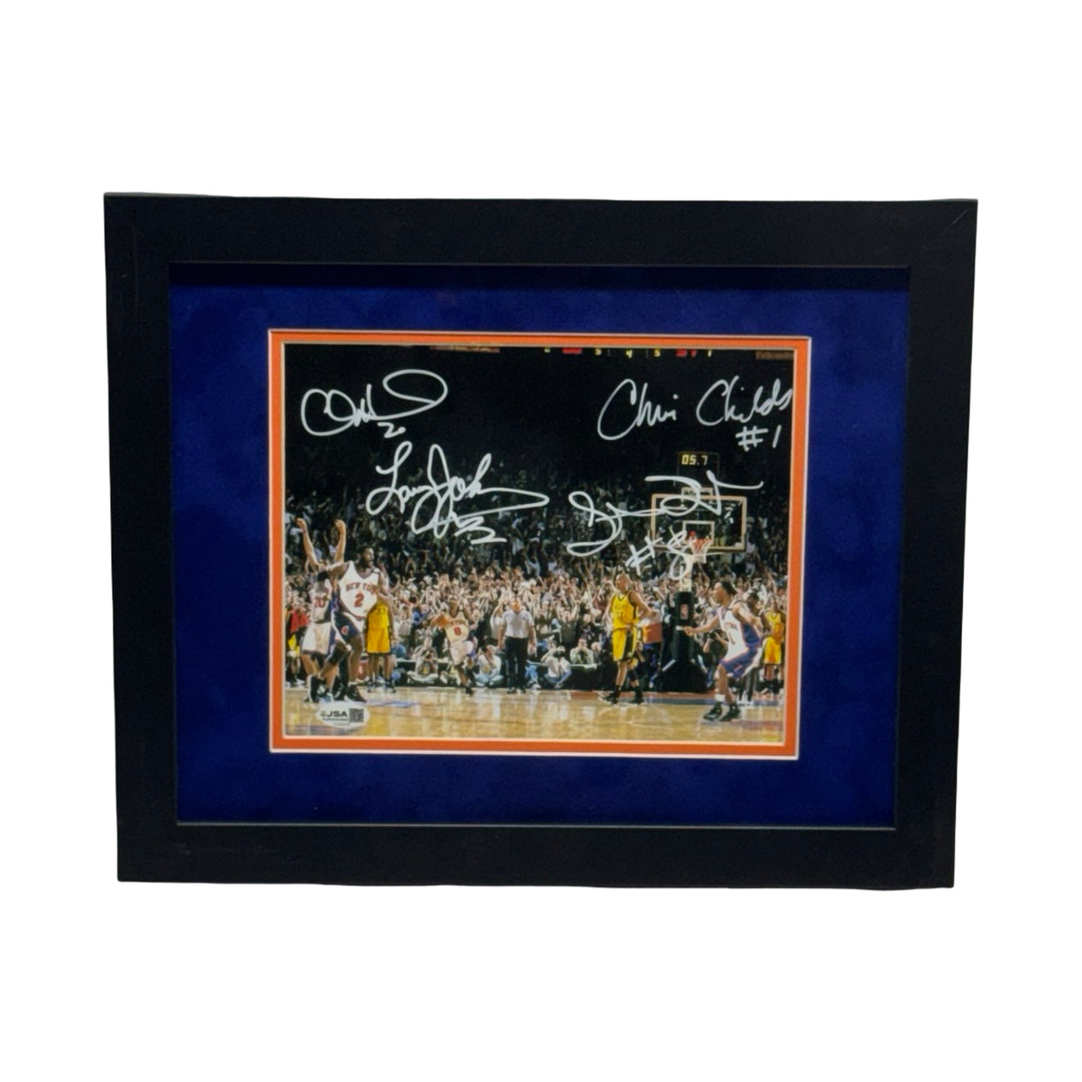 Framed Johnson Childs Sprewell Houston Autographed New York Knicks Inscribed 4 Point Play 8x10 JSA COA
