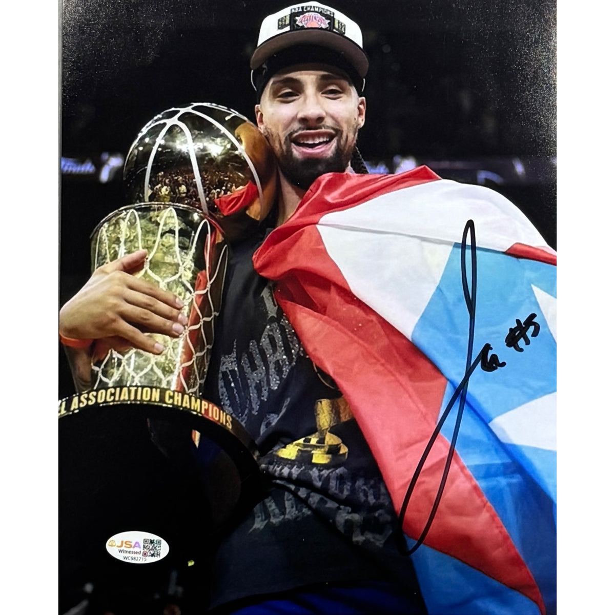 Jose Alvarado New York Knicks with Trophy Autographed Black Ink 8x10 JSA