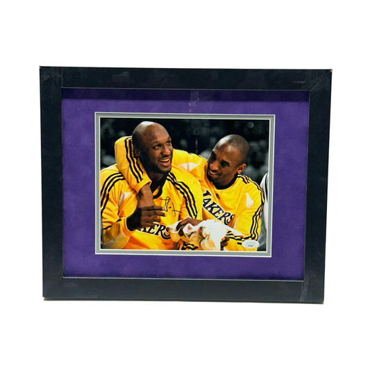 Lamar Odom Autographed Los Angeles Lakers Warmup Jacket w/ Kobe Arm Around 8x10 Steiner CX - Framed
