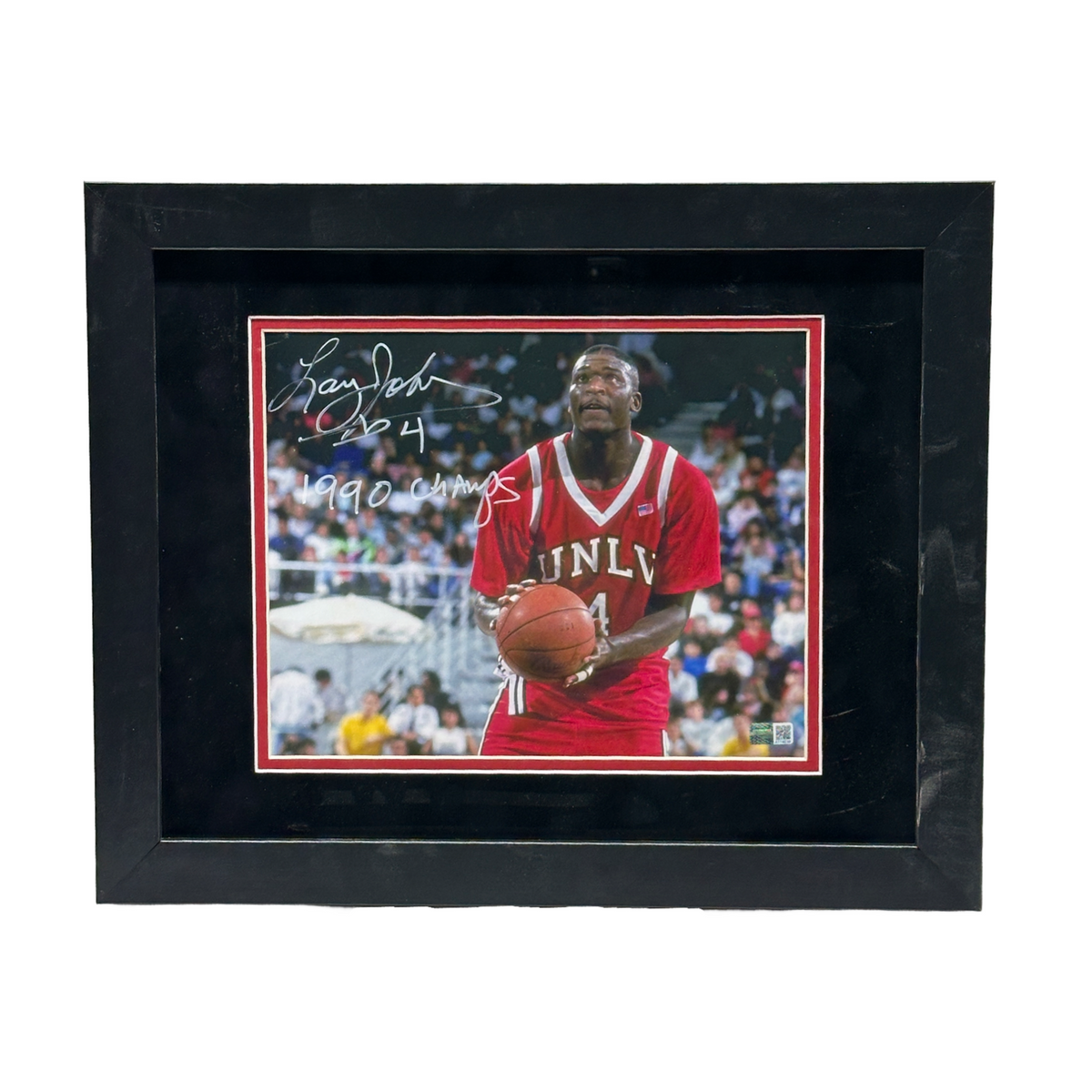 Larry Johnson Autographed UNLV "1990 Champs" Inscribed 8x10 Steiner CX - Framed