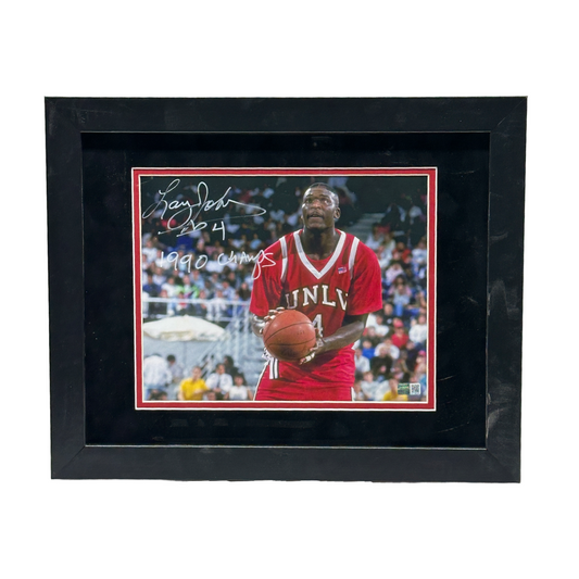 Larry Johnson Autographed UNLV "1990 Champs" Inscribed 8x10 Steiner CX - Framed